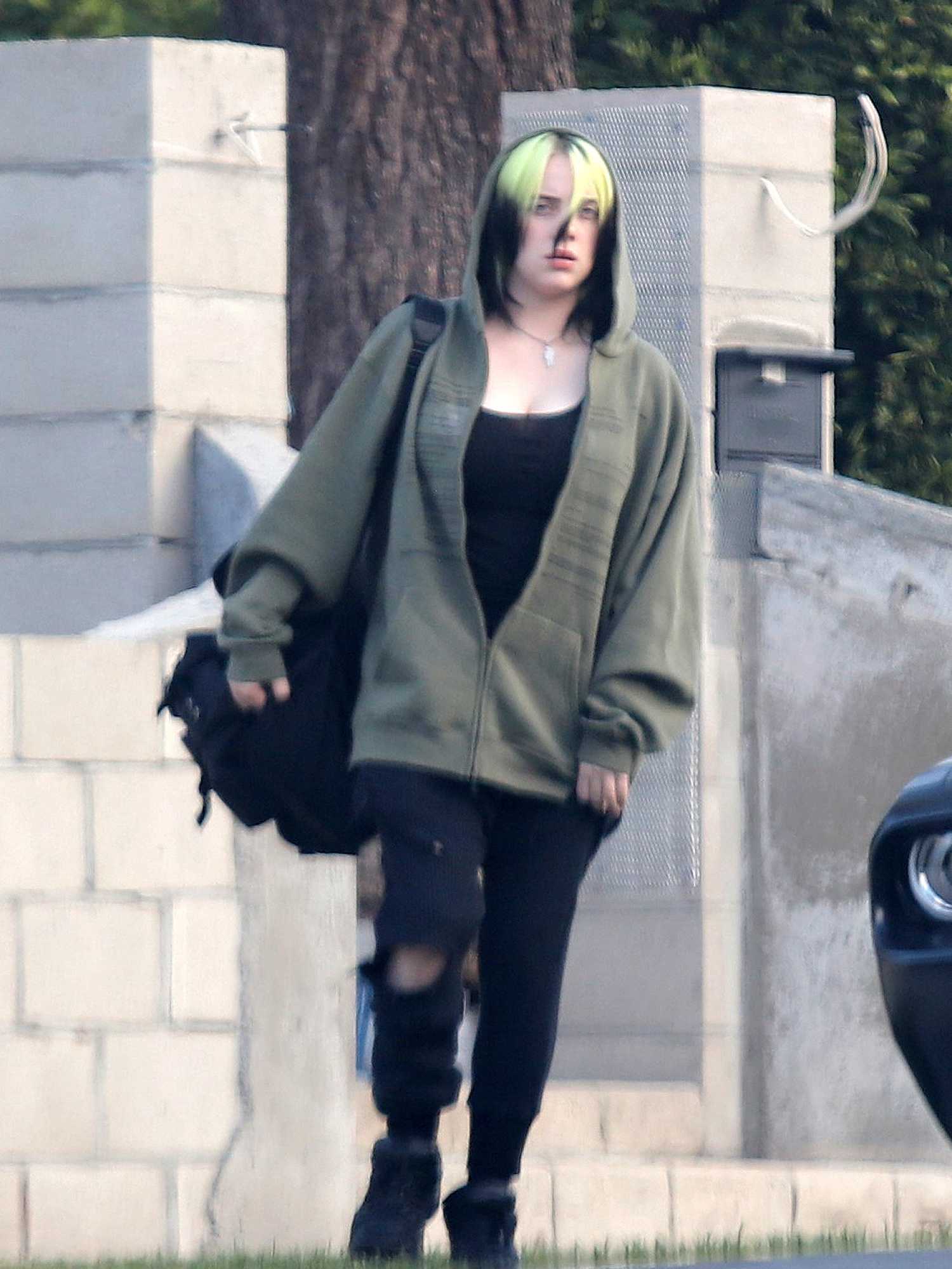 Billie Eilish in a Black Ripped Jeans Was Seen Out with Her Brother in