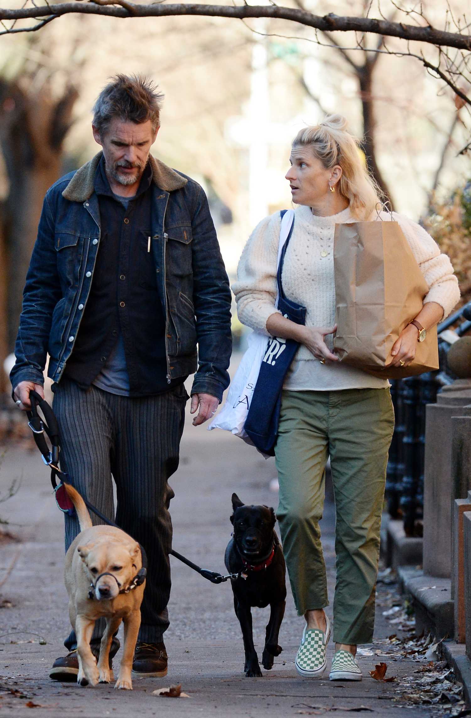 Ethan Hawke In A Denim Jacket Was Seen Out With Ryan Shawhughes In New