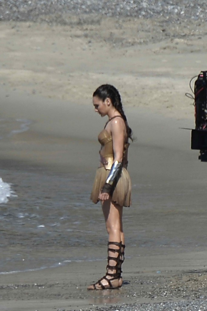 Gal Gadot on the Set of Wonder Woman at the Beach in Italy-1