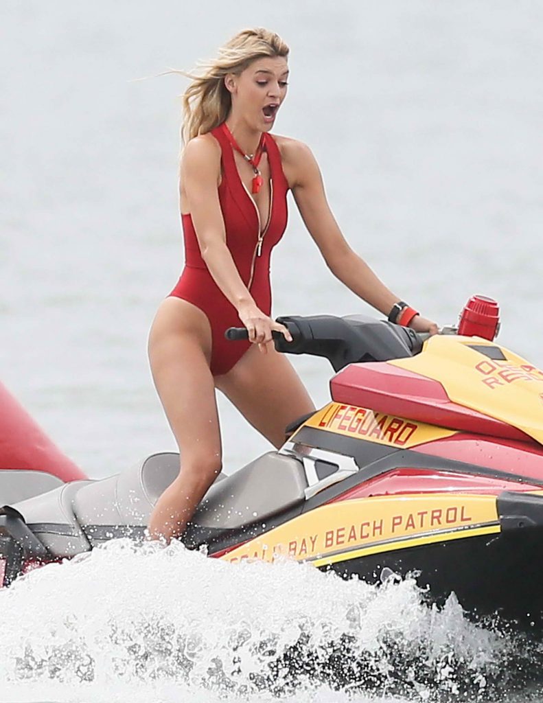 Kelly Rohrbach in a Red Swimsuit on the Set of Baywatch in Georgia-1