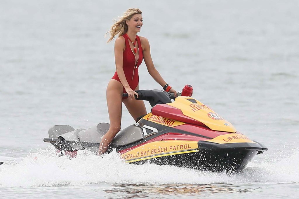 Kelly Rohrbach in a Red Swimsuit on the Set of Baywatch in Georgia-3