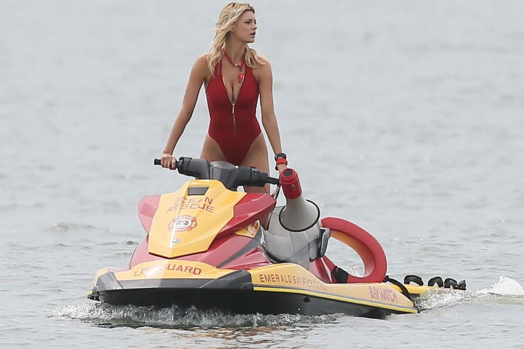 Kelly Rohrbach in a Red Swimsuit on the Set of Baywatch in Georgia-4