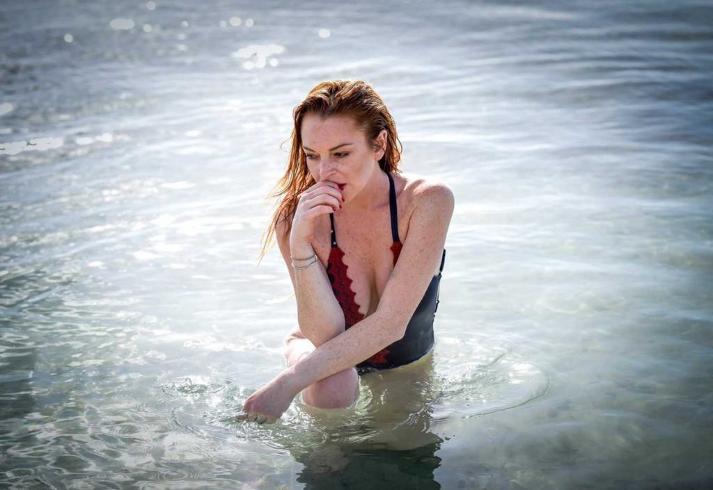 Lindsay Lohan Wearing a Swimsuit in Mauritius-5