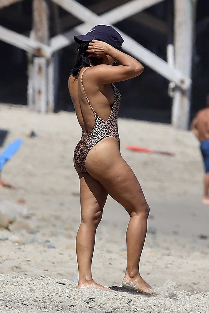 Christina Milian Wearing Leopard Print Swimsuit in Malibu-3