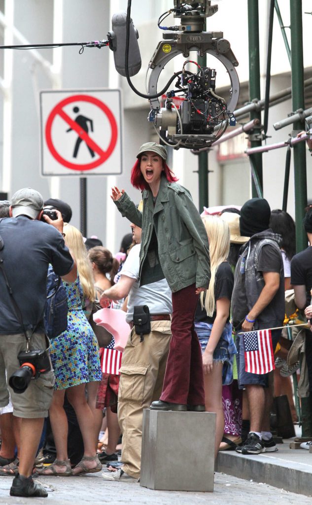 Lily Collins on the Set of Movie Okja in Manhattan, New York City-2