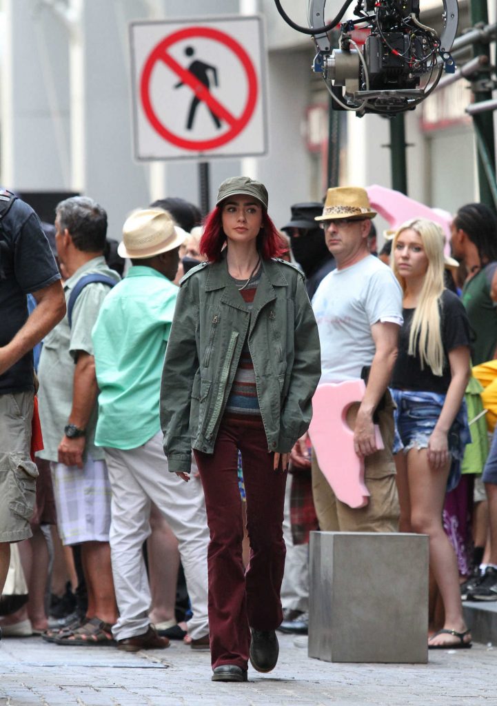 Lily Collins on the Set of Movie Okja in Manhattan, New York City-4