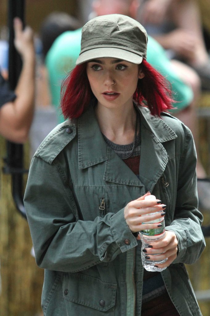 Lily Collins on the Set of Movie Okja in Manhattan, New York City-5