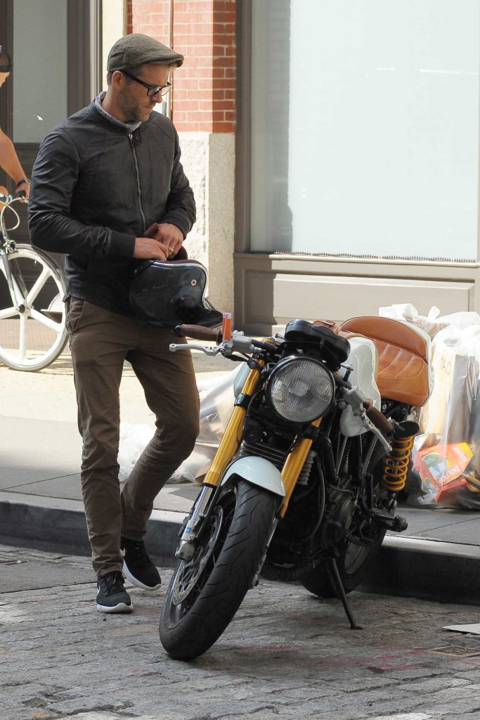Ryan Reynolds Riding His Motorcycle in Tribeca, NYC-1