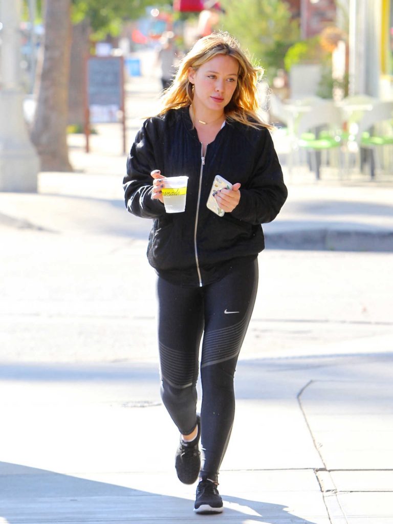 Hilary Duff Wearing a Black Bomber Jacket in Los Angeles-3