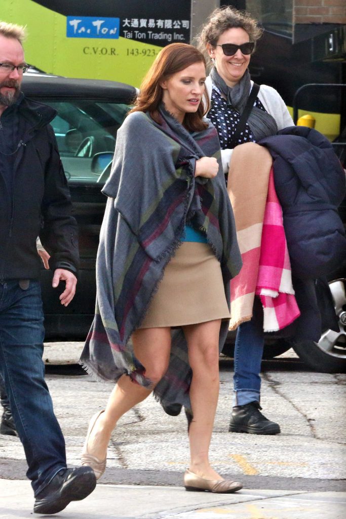 Jessica Chastain on Set of the Mollys Game in Toronto-1
