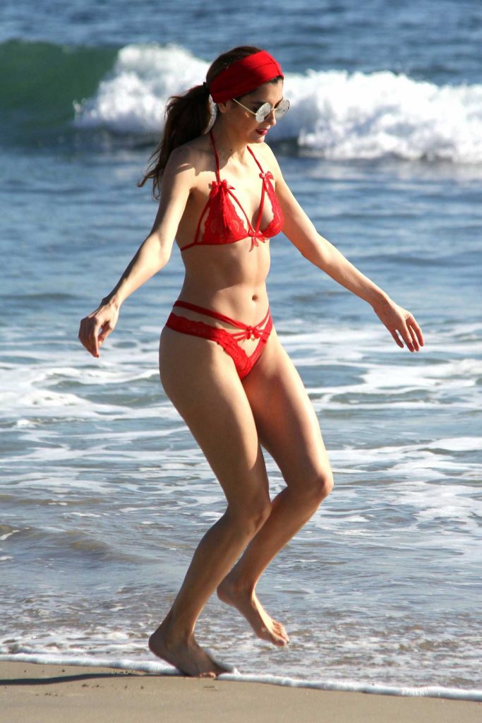 Blanca Blanco in a Red Bikini at the Beach in Malibu-3