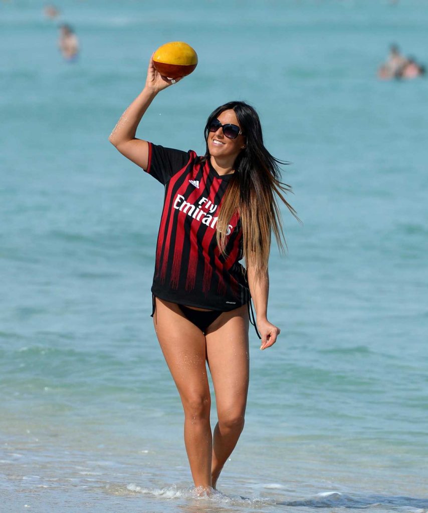 Claudia Romani Wearing Her AC Milan Jersey in Miami-1