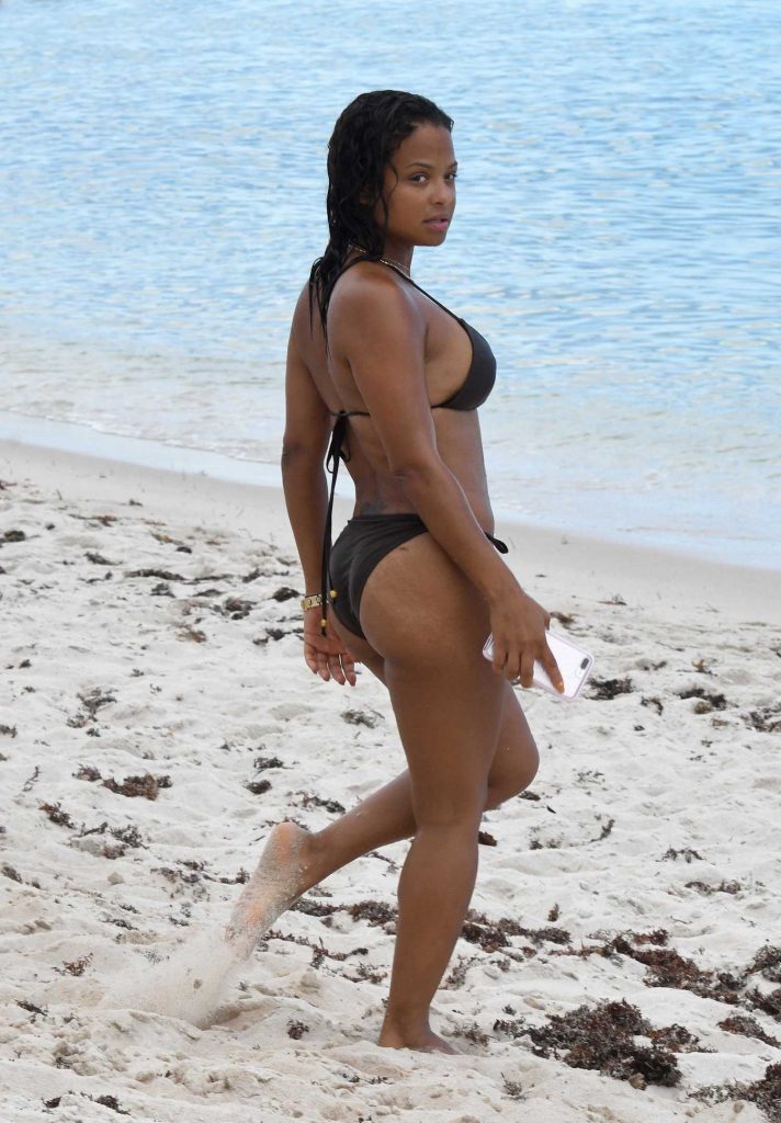 Christina Milian Wears a Black Bikini at the Beach in Miami-3