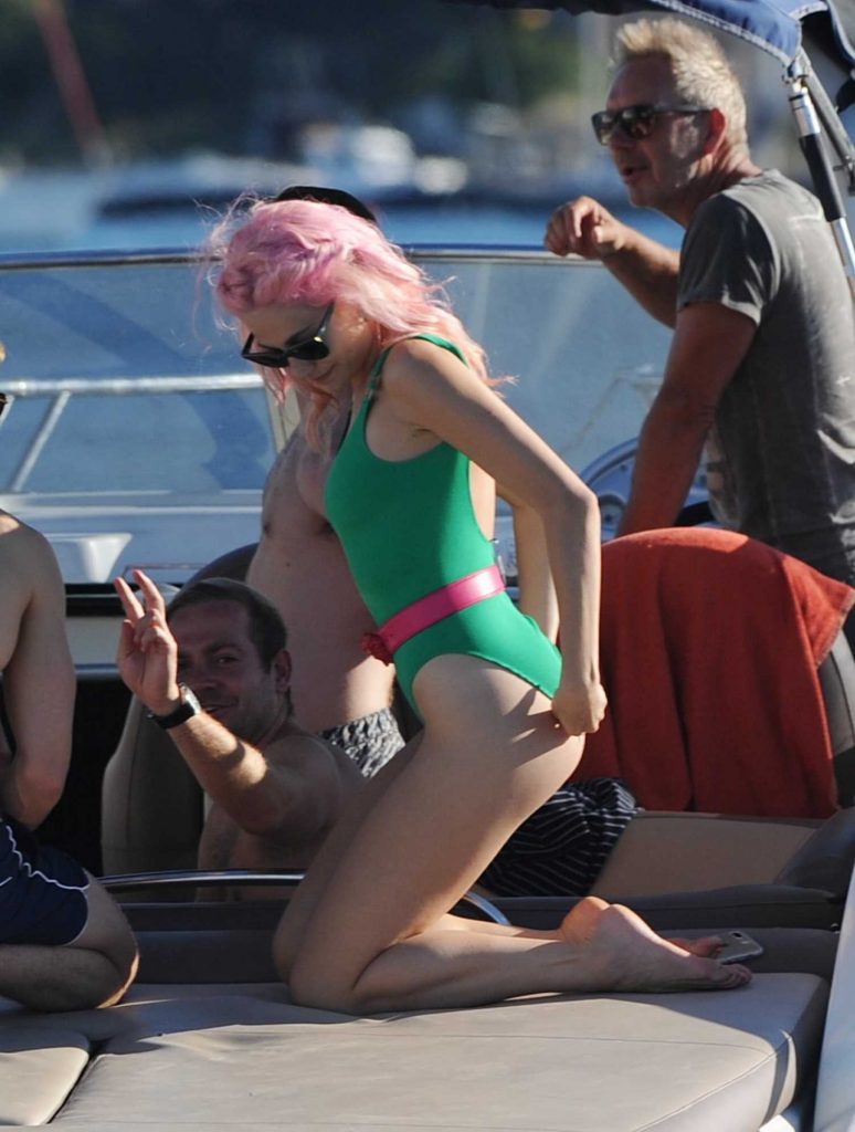 Pixie Lott Wears a Green Swimsuit in Ibiza-2