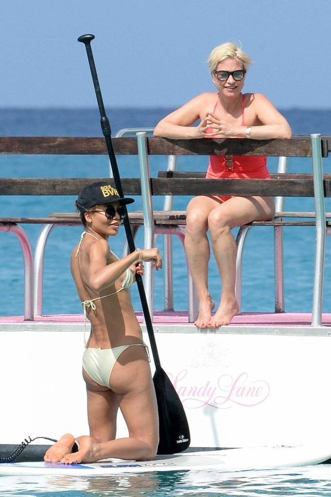 Emma Forbes Wears a Red Swimsuit at the Beach in Barbados-3