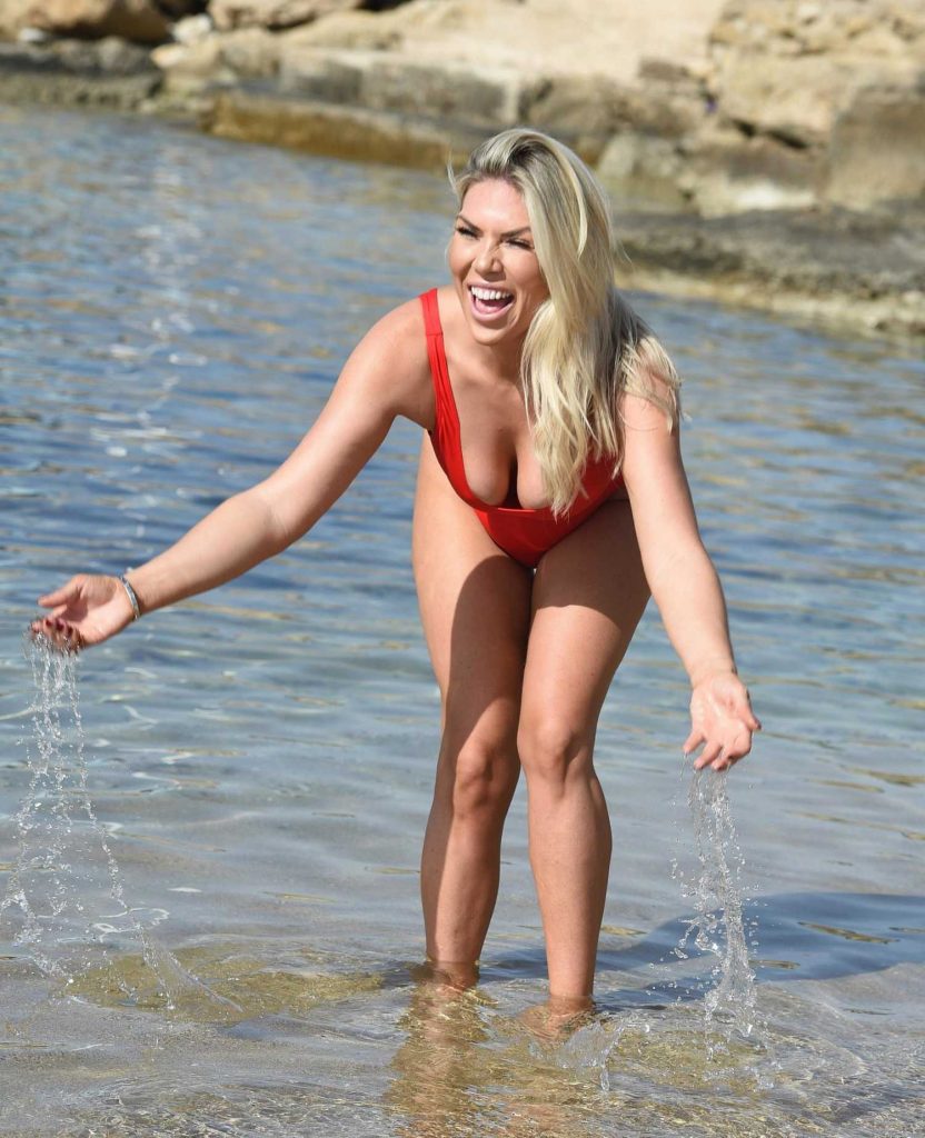 Frankie Essex Wears Santa Baby Red Swimsuit at the Beach in Cape Verde-2