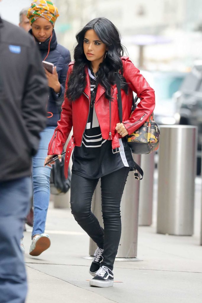 Becky G Wears a Red Leather Jacket in New York City-2
