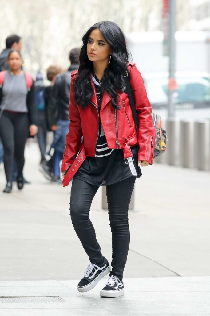 Becky G Wears a Red Leather Jacket in New York City-3