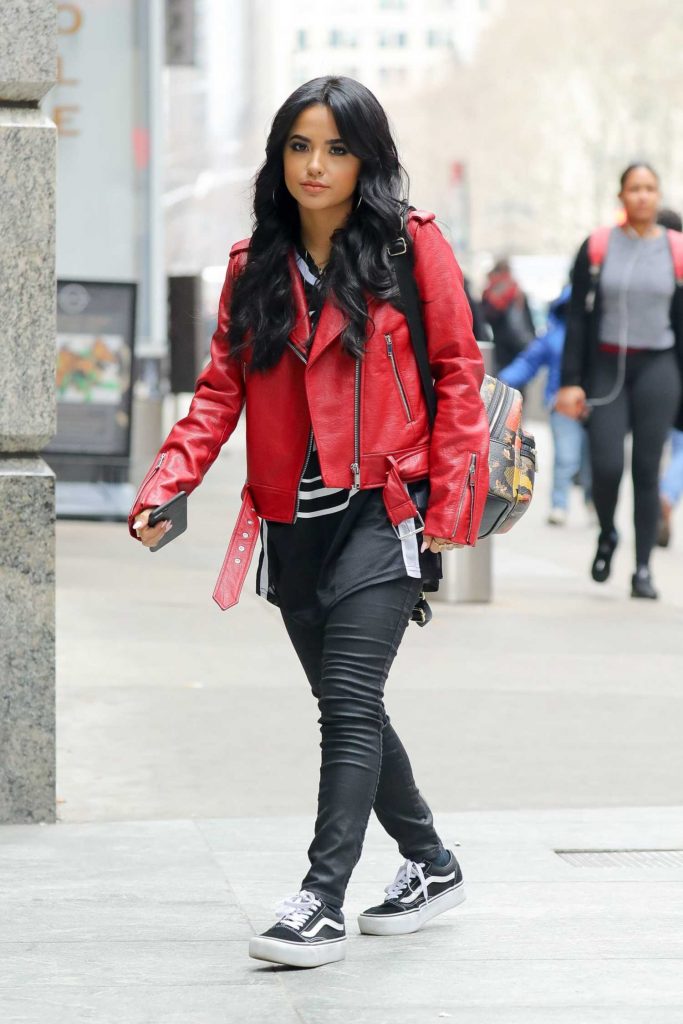 Becky G Wears a Red Leather Jacket in New York City-4
