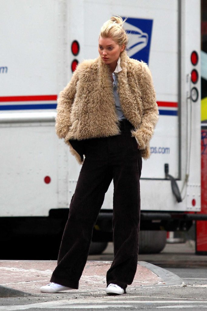 Elsa Hosk Wears a Faux Sheep Fur Jacket Out in Soho, NY-3