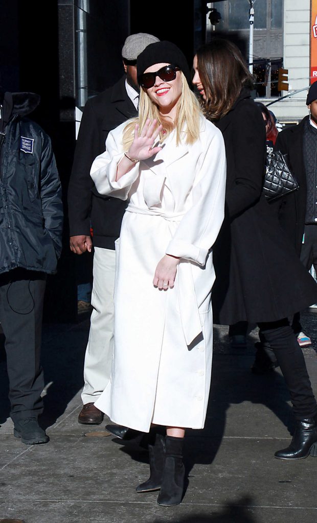Reese Witherspoon Visits GMA in Wintery White Coat in New York-3