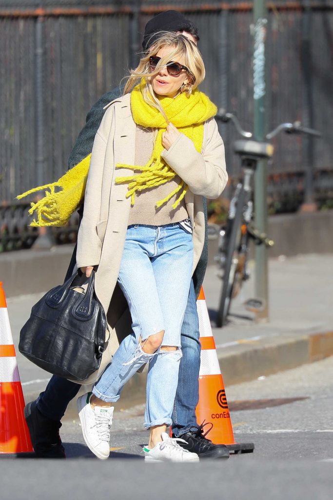 Sienna Miller Wears a Yellow Scarf Out in New York City-2