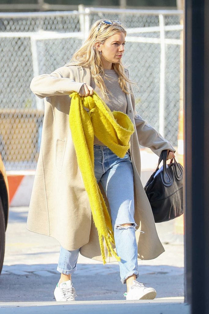 Sienna Miller Wears a Yellow Scarf Out in New York City-3