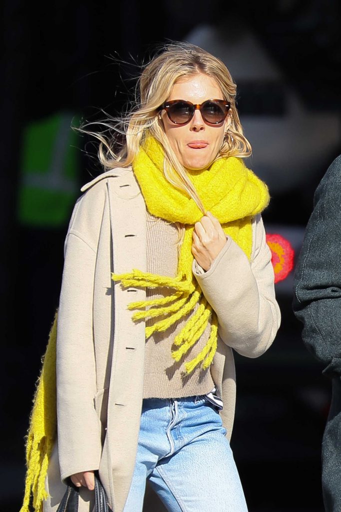 Sienna Miller Wears a Yellow Scarf Out in New York City-4