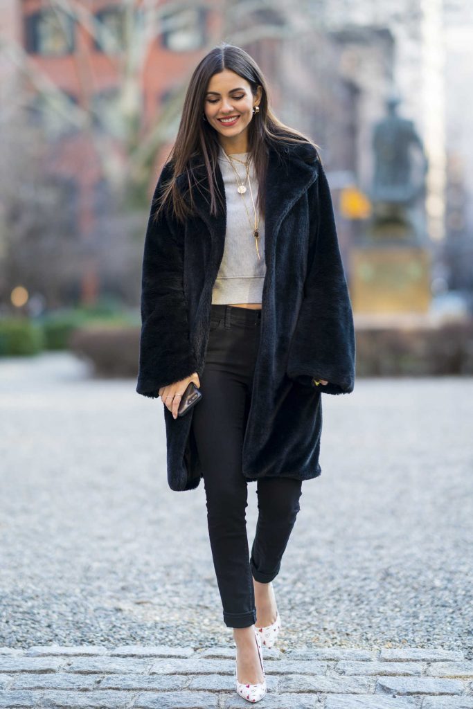 Victoria Justice Wears a Black Coat Out in NYC-2
