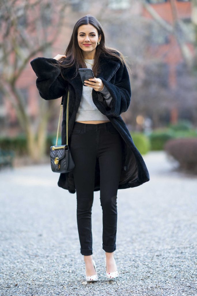 Victoria Justice Wears a Black Coat Out in NYC-4