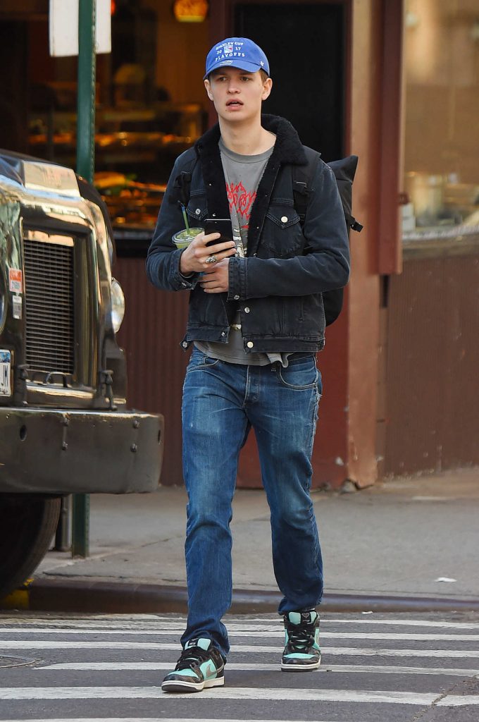 Ansel Elgort Wears a New York Rangers 2017 Playoffs Cap Out in NYC-4