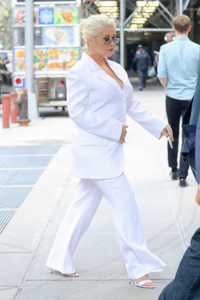 Christina Aguilera Wears a White Suit Out in New York City-1