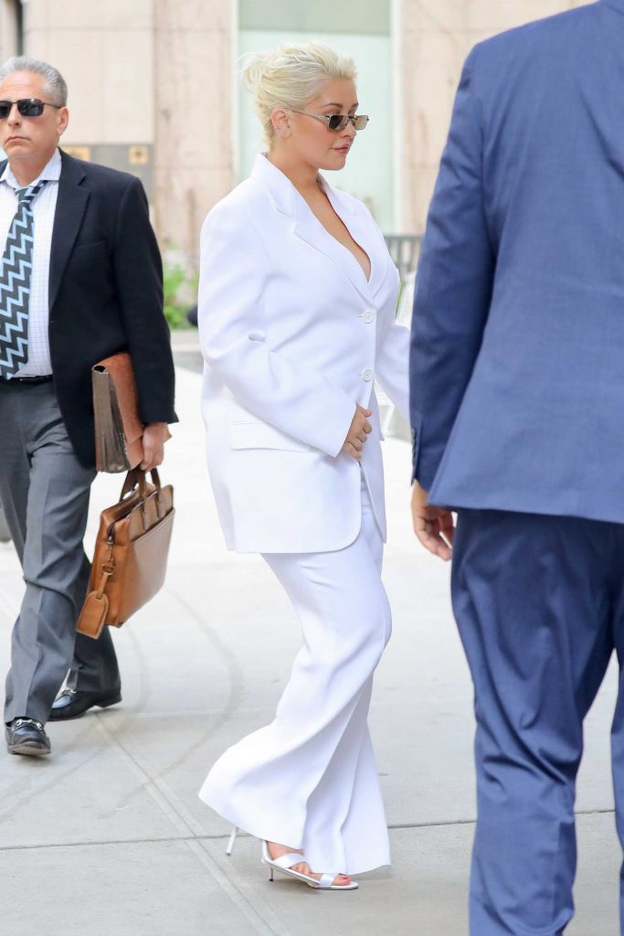 Christina Aguilera Wears a White Suit Out in New York City-4
