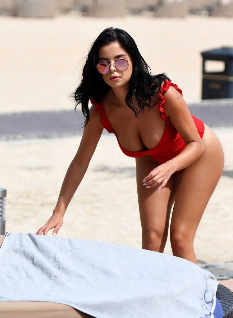 Demi Rose Wears a Red Thong Swimsuit in Cape Verde-3