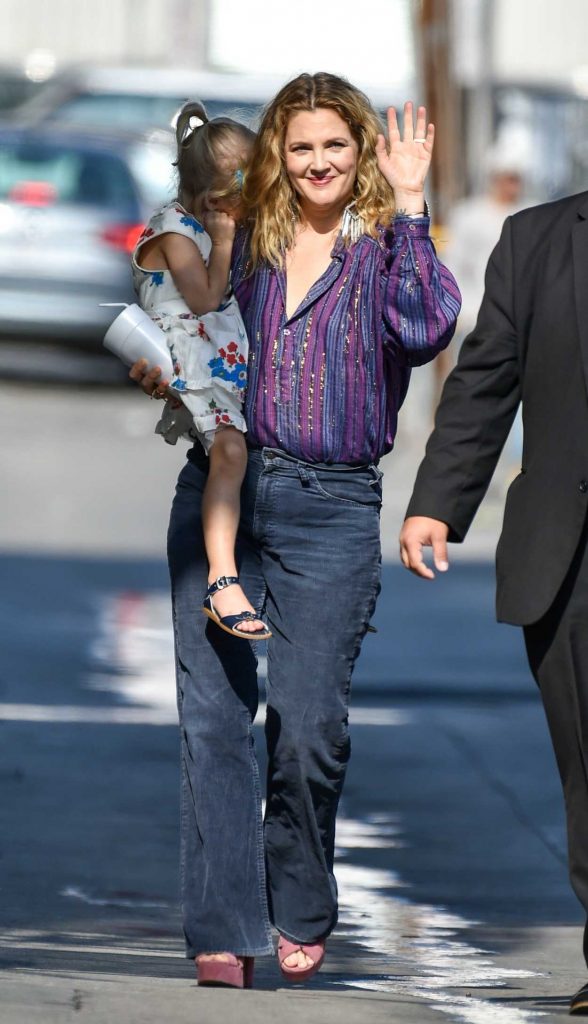 Drew Barrymore Arrives at Jimmy Kimmel Live with Her Daughters in Hollywood-4