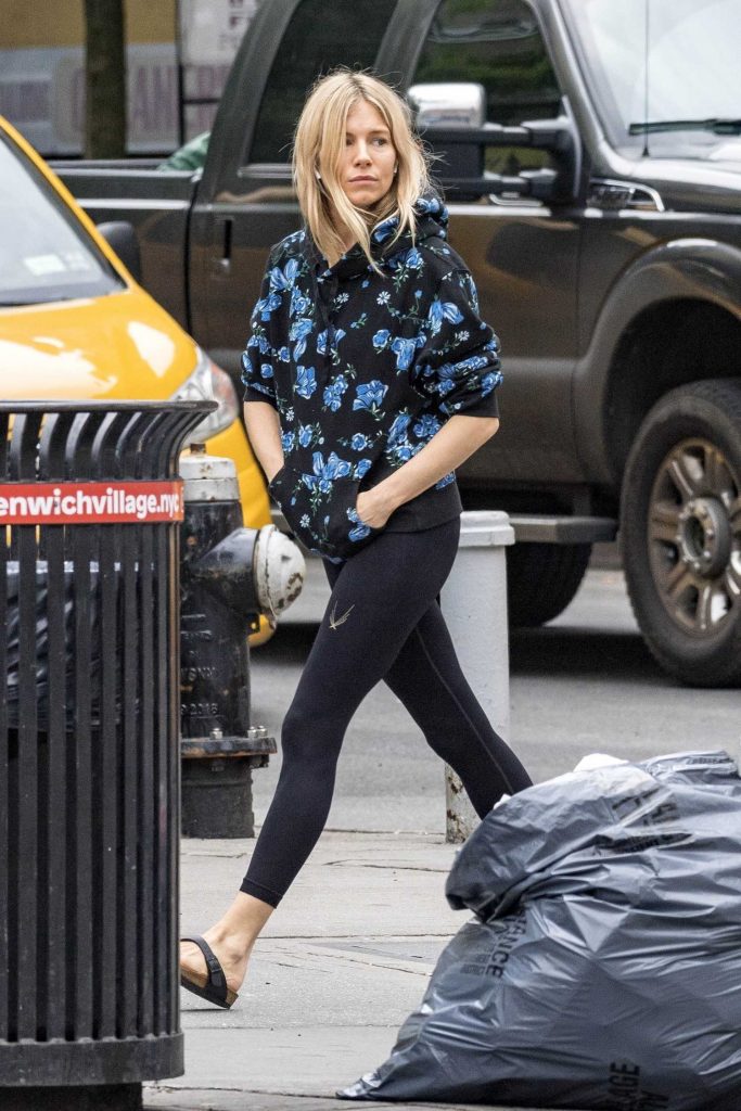 Sienna Miller Wears a Floral Print Hoodie Out in New York City-2