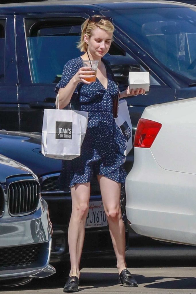 Emma Roberts Wears a Short Blue Dress to Pick up Some Lunch for Home in Los Angeles-2
