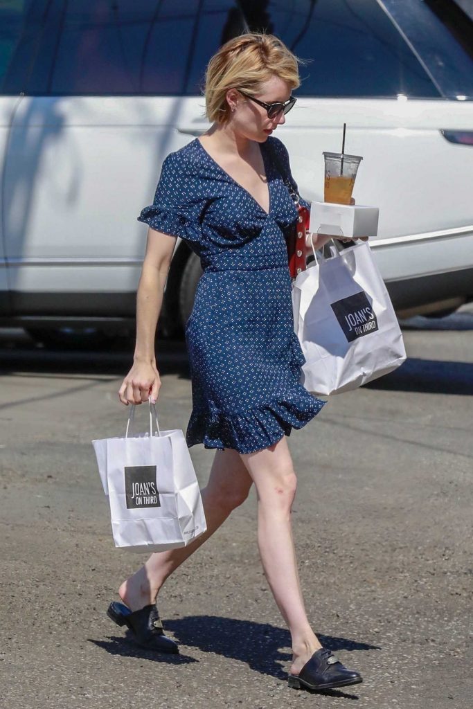 Emma Roberts Wears a Short Blue Dress to Pick up Some Lunch for Home in Los Angeles-5