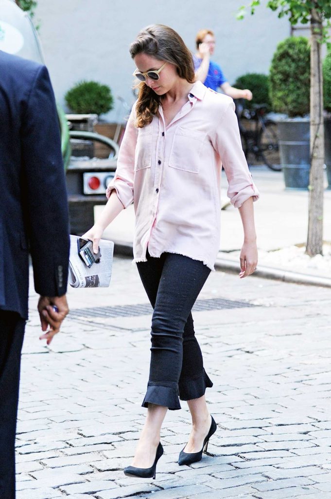 Felicity Jones Wears a Pink Shirt Out in New York City-5