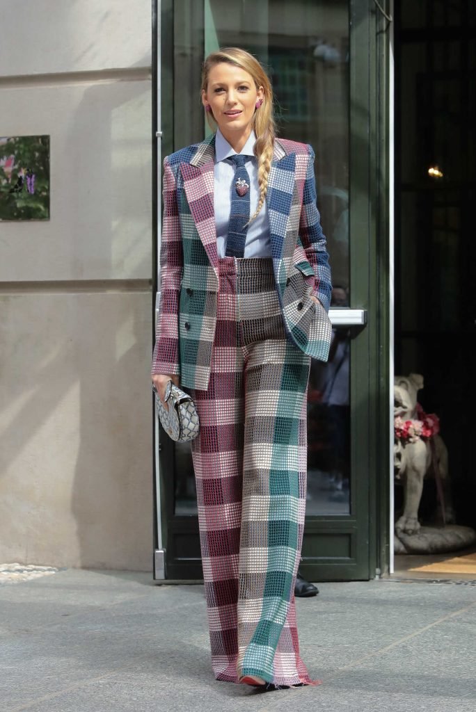 Blake Lively in a Plaid Suit