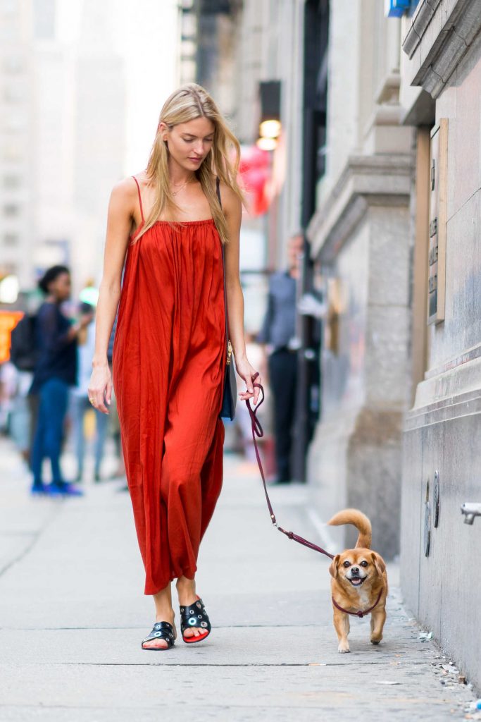 Martha Hunt in a Red Sundress