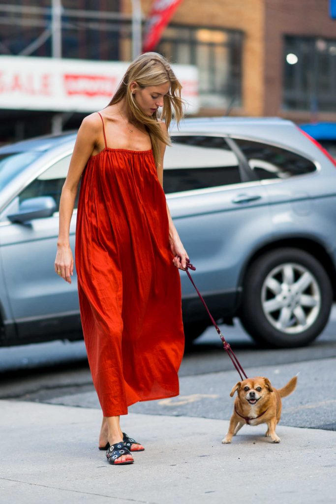 Martha Hunt in a Red Sundress
