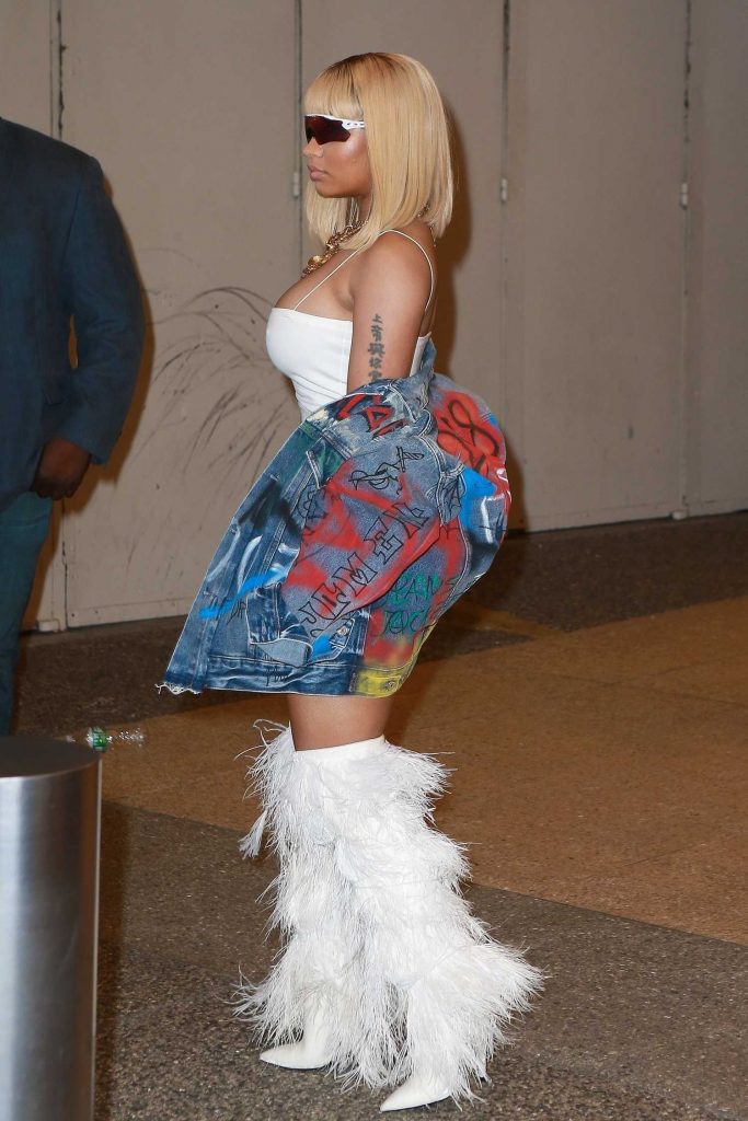 Nicki Minaj in a White Form Fitting Dress