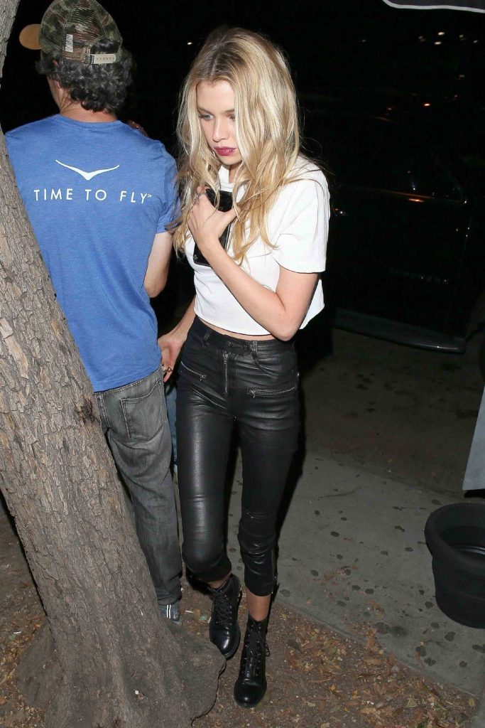 Stella Maxwell in a Black Leather Pants
