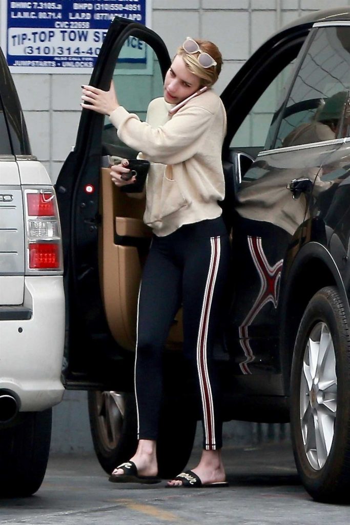 Emma Roberts in a Beige Hoody