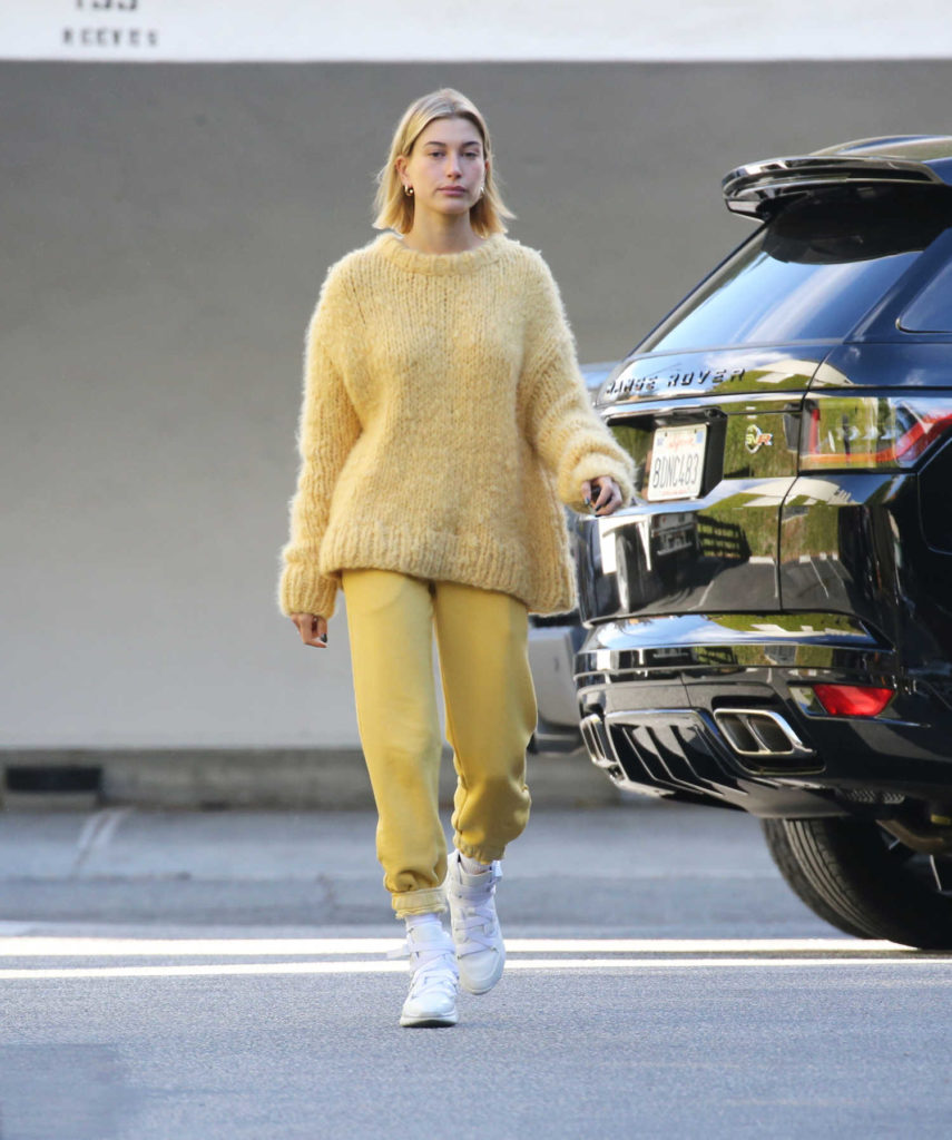 Hailey Baldwin in a Yellow Sweater