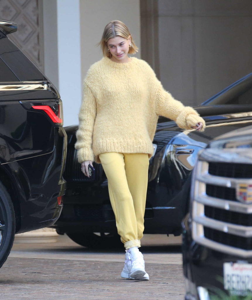 Hailey Baldwin in a Yellow Sweater