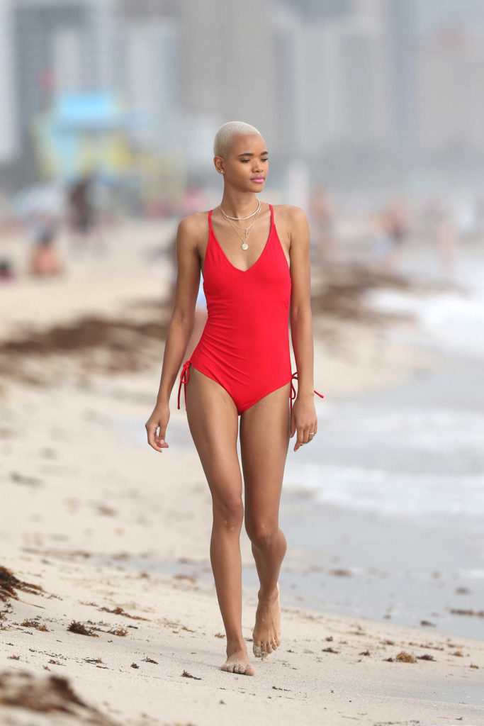 Iesha Hodges in a Red Swimsuit