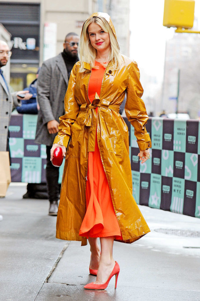 Alice Eve in an Orange Trench Coat