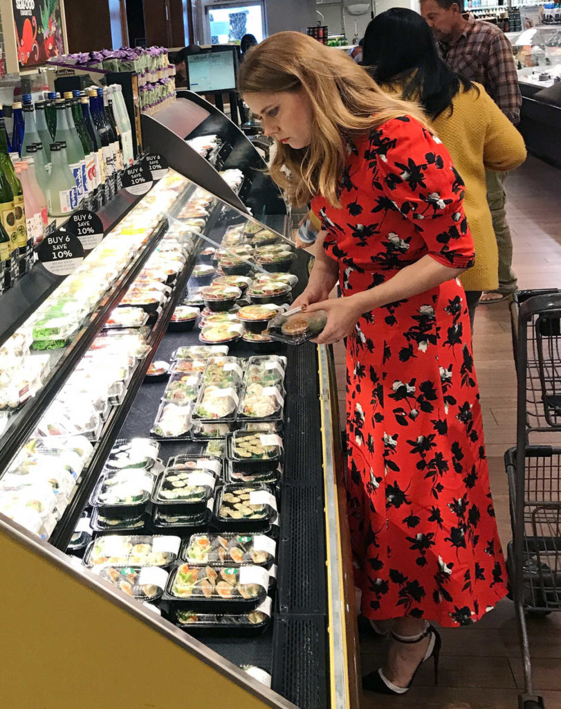 Amy Adams in a Red Floral Dress